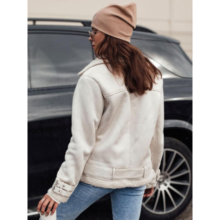 Fehér velúr női kabát szőrmével TY4732