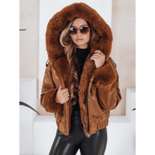 Barna női bőrkabát szőrmével TY5129