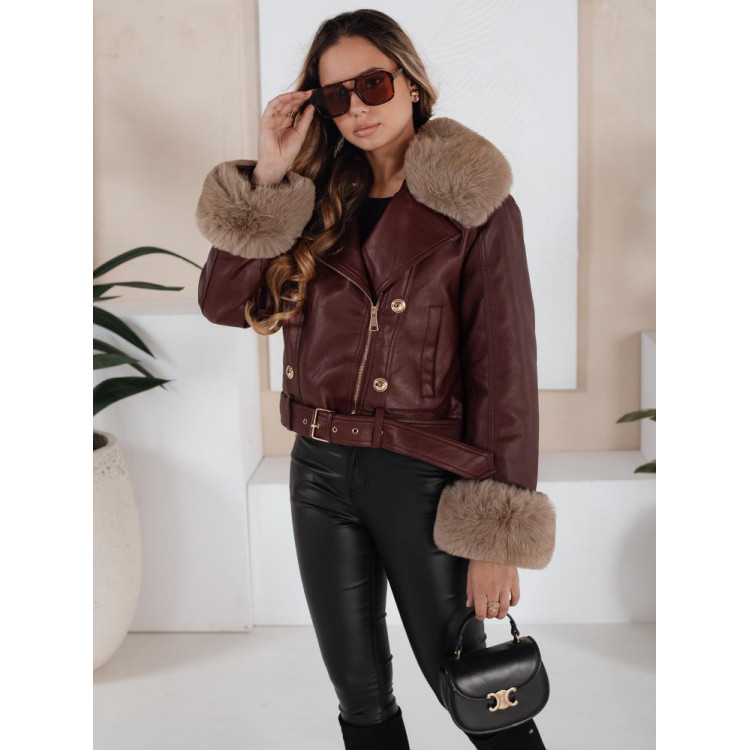 Bordó női bőrkabát szőrmével TY5208