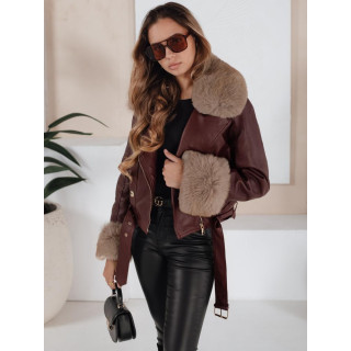 Bordó női bőrkabát szőrmével TY5208