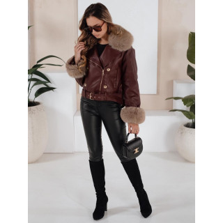 Bordó női bőrkabát szőrmével TY5208