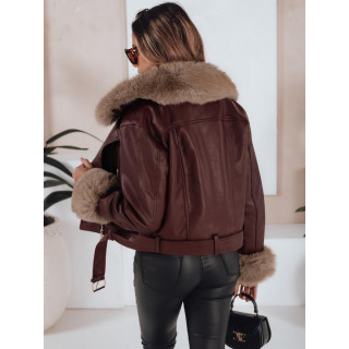 Bordó női bőrkabát szőrmével TY5208