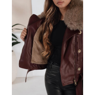 Bordó női bőrkabát szőrmével TY5208