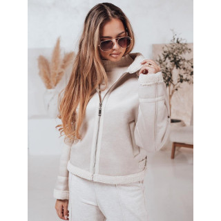 Fehér színű, szőrmével díszített velúr női kabát TY4739