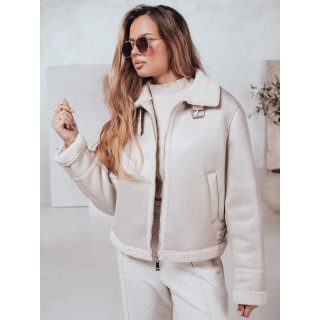 Fehér színű, szőrmével díszített velúr női kabát TY4739