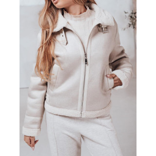 Fehér színű, szőrmével díszített velúr női kabát TY4739