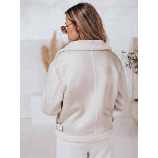 Fehér színű, szőrmével díszített velúr női kabát TY4739