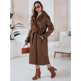 Hosszú női barna bőrkabát TY4992