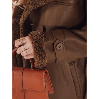 Hosszú női barna bőrkabát TY4992