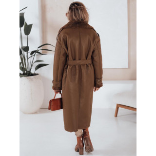 Hosszú női barna bőrkabát TY4992