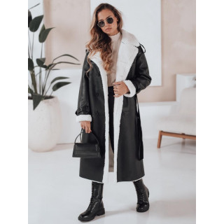 Fekete hosszú női bőrkabát TY4991