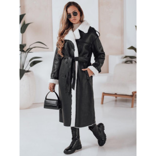 Fekete hosszú női bőrkabát TY4991