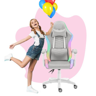 Szürke-fehér gyerekszék LED RGB háttérvilágítással HELLS CHAIR HC-1000