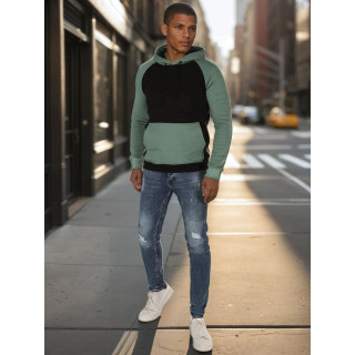 Fekete-zöld férfi pulóver zsebbel BX5896