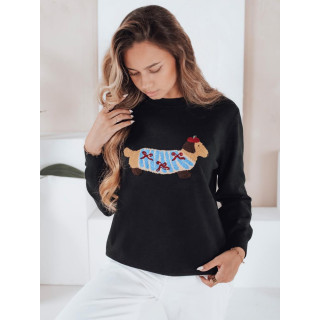 Női fekete pulóver kutyás mintával MY2541