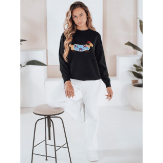 Női fekete pulóver kutyás mintával MY2541