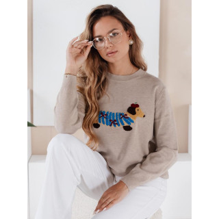 Bézs színű női pulóver kutyás mintával MY2543