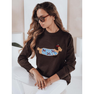 Női barna pulóver kutyás mintával MY2544