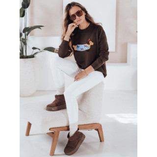 Női barna pulóver kutyás mintával MY2544