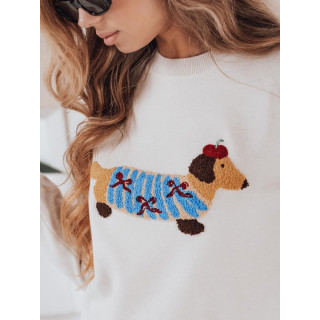 Krémszínű női pulóver kutyás mintával MY2542