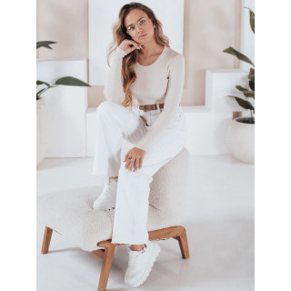 Női bordázott pulóver, ekrü színben MY2495