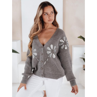 Női szürke pulóver flitteres virágokkal MY2503