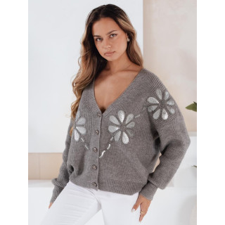 Női szürke pulóver flitteres virágokkal MY2503