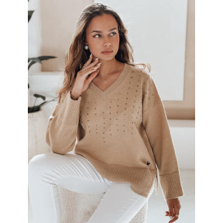 Bézs színű női pulóver V-nyakkal MY2518