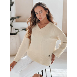 Női ekrü pulóver V-nyakkal MY2517