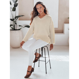Női ekrü pulóver V-nyakkal MY2517