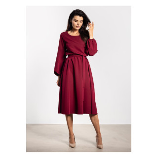 Női bordó midi ruha övvel