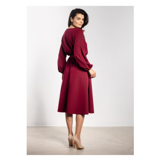 Női bordó midi ruha övvel