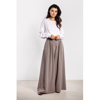 Bézs színű, széles szárú, magas derekú nadrág