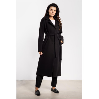 Hosszú, fekete női kabát övvel