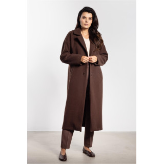 Hosszú, barna női kabát övvel