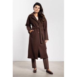 Hosszú, barna női kabát övvel