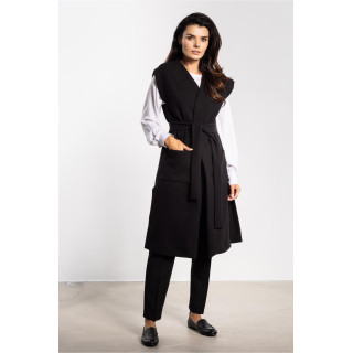 Fekete hosszú polár mellény övvel