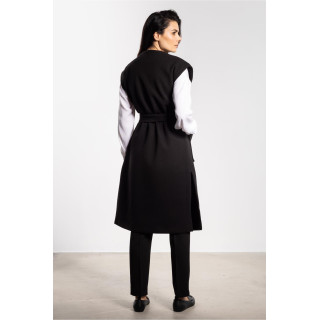 Fekete hosszú polár mellény övvel