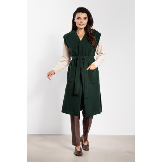 Női hosszú, zöld mellény övvel