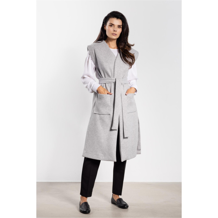 Hosszú, szürke színű polár mellény