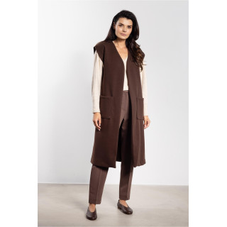 Barna hosszú polár mellény övvel