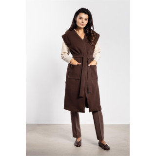 Barna hosszú polár mellény övvel