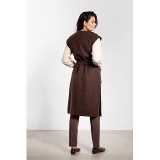 Barna hosszú polár mellény övvel