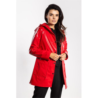 Latex piros női kabát kapucnival