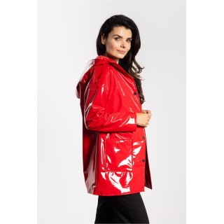 Latex piros női kabát kapucnival