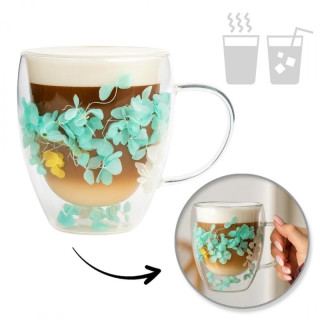 Termosz bögre zöld hortenzia virágokkal - 300 ml