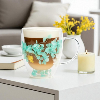 Termosz bögre zöld hortenzia virágokkal - 300 ml