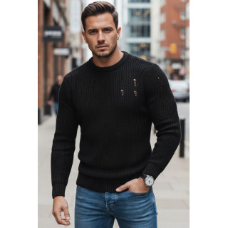 Férfi, fekete pulóver, dekoratív lyukakkal