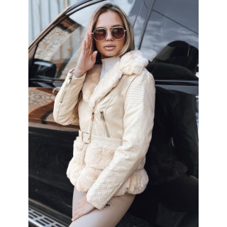 Női krémszínű bőrkabát szőrmével TY5275