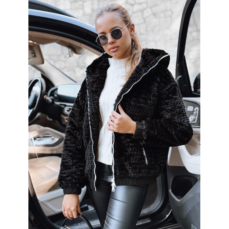 Fekete női szőrmekabát TY5271